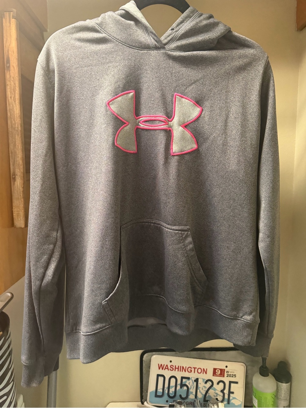 Under Armour Gray Hoodie with Pink-Trim Logo